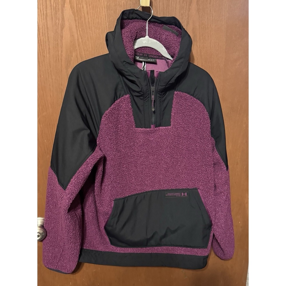 NEW Under Armour Mission Anorak Purple Black Fleece Pullover 1/4 Zip Sz L GTbT